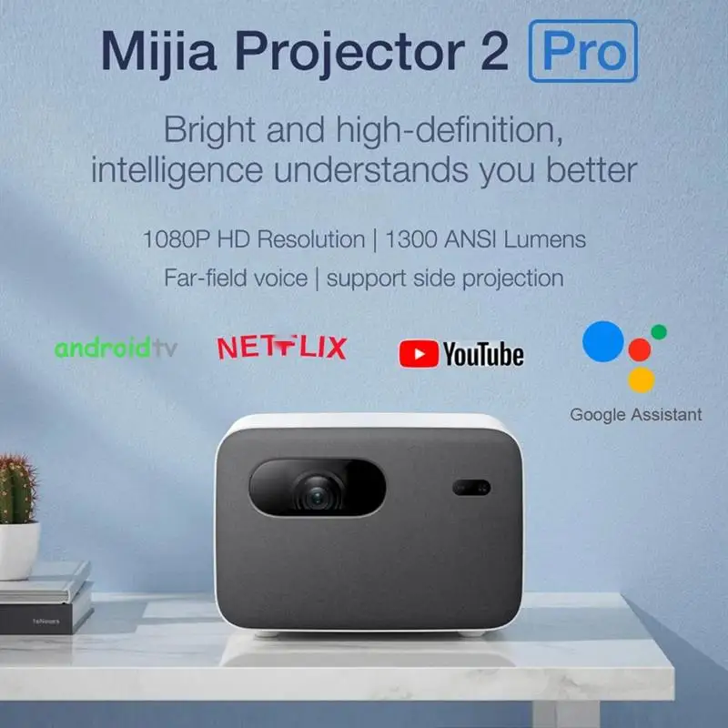 

{Global Version} Xiaomi Mijia Projector 2 Pro 1080P Full HD Andriod TV LED 1300ANSI BT 2GB 16GB Voice Home for YouTube