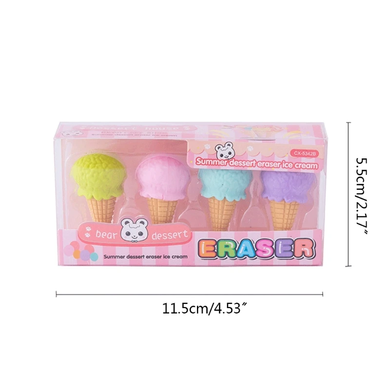 

4 Pcs Pencil Erasers Ice Cream/Lollipoo/Popsicle Erasers for Kids Classroom Prizes Unique Dessert Erasers R7UC