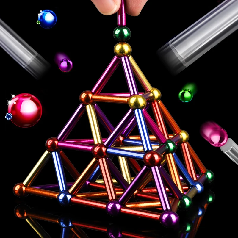 

stress reliever Magnetic Bar And Ball Neutral Metal 36 Rods 27 Balls Construction Sets Puzzle Stacking Game Sculpture Desk Toy