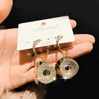 2021 korean new luxury fashion jewelry boho crystal drop earrings for women round gold color bridal earrings jewelry gift