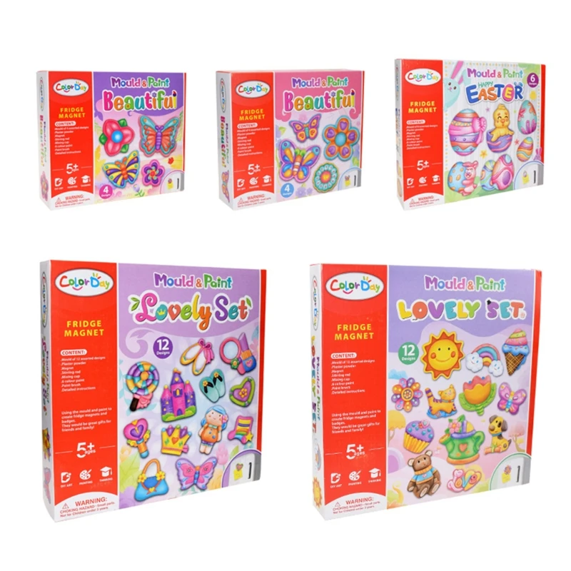 

C5AF DIY Plaster Mould Refrigerator Magnets Set Handmade Lovely Colored Drawing Module for Children Friends