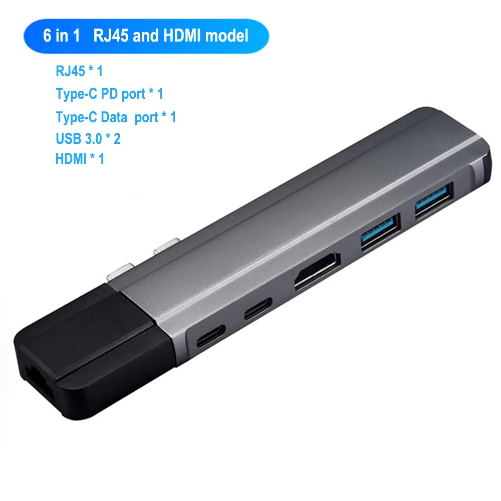 6 in 1 Gray 1 USB C концентратор type C Thunderbolt 3 адаптер USB-C док-ключ с HDMI 4K PD USB 3,0 SD TF кард-ридер для MacBook Pro Air 13 15 - Цвет: 6 in 1 Gray 1