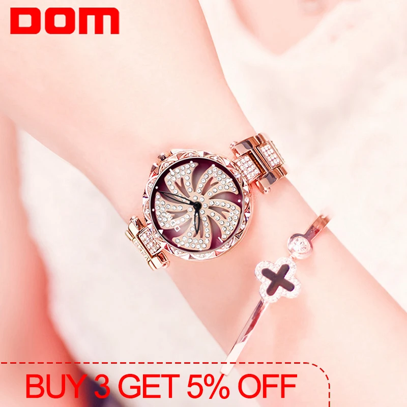 

DOM Women Quartz Watches Stylish Fashion Diamond Female Wristwatch Luxury Brand Waterproof watch women gold G-1258GK-9MF