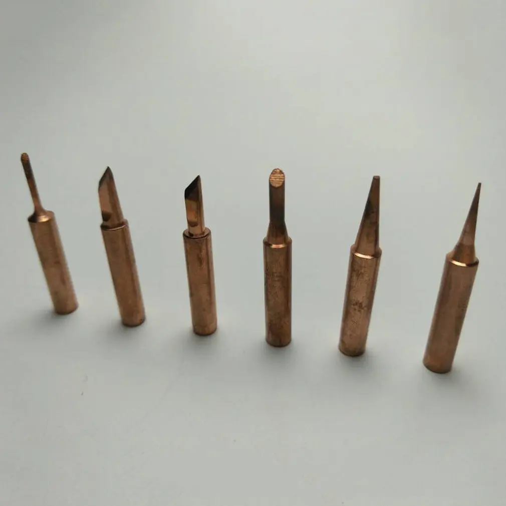 

6Pcs Copper Soldering Tips Lead-free Welding Head Rework Station 900M-T Electric Solder Iron Tips Repair Tools Set