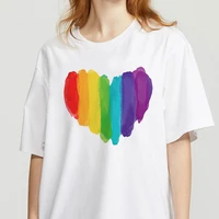 rainbow print white t shirt multicolored women short sleeve harajuku aesthetic women gift graphic t shirts clothes
