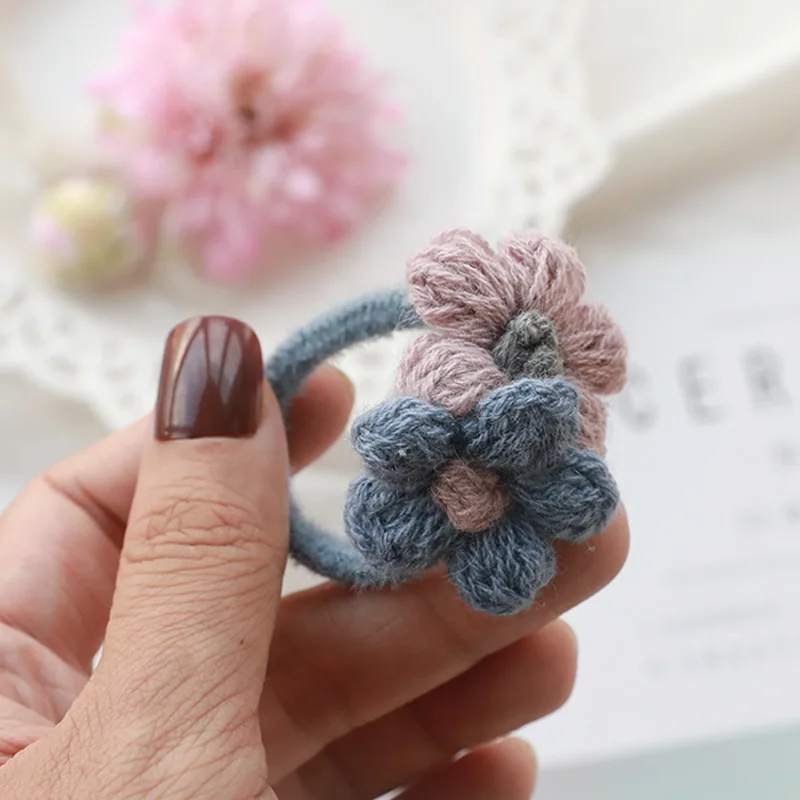 

2020 new children's headdress sweet flowers woolen hairpins baby girl hair accessories kids hair scrunchies