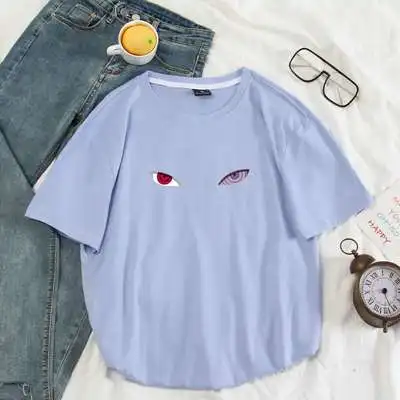 light blue Наруто Аниме Для женщин футболка японский летнее платье свободного кроя с принтом «глаза», короткий рукав женская футболка Топ Harajuku, уличная одежда, футболки Femme - Цвет: light blue