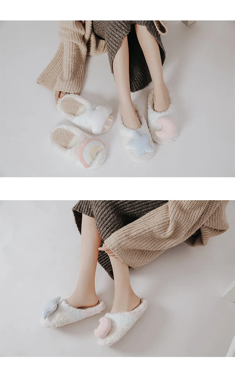 Японские милые с изображением ясного звездного домашняя обувь для женщин Теплые