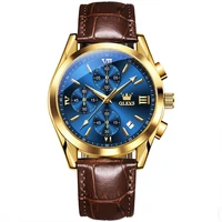 olevs premium brand mens watch fashion casual brown leather strap quartz movement sports waterproof 2021 new watch
