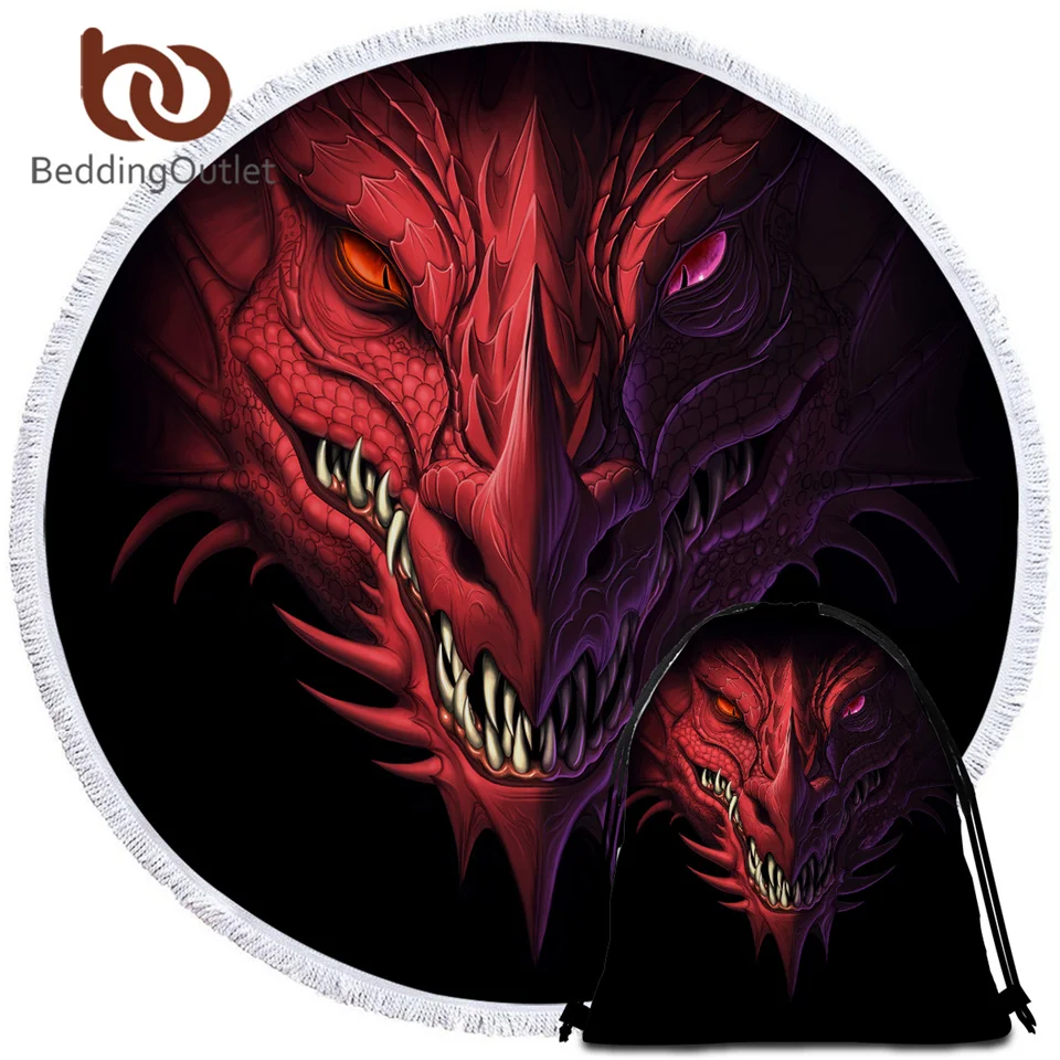 BeddingOutlet пляжное полотенце с красным драконом из микрофибры круглой головкой и