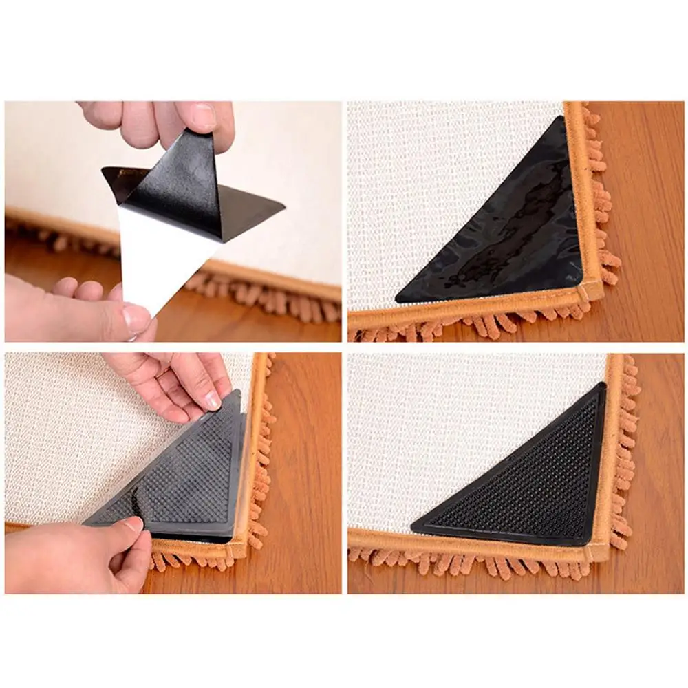 

4pcs Silicone Rubber Carpet Mat Patch Rug Carpet Gripper Anti-Slip Grip Pad Reusable Washable Grip Sticker For Living Room