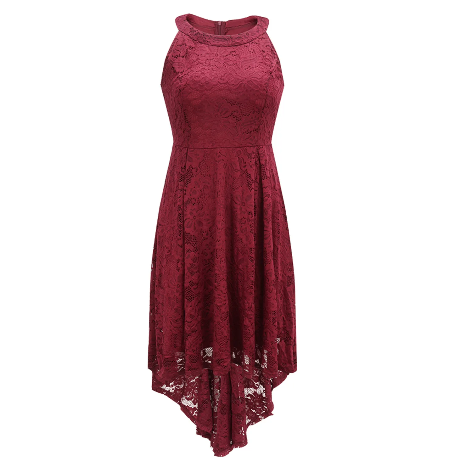 

Women's Lace Chic Fashion Sexy 2021 Chic Spring Summer Dress O Neck Sleeveless High Waist Swallowtail Ladies Dress