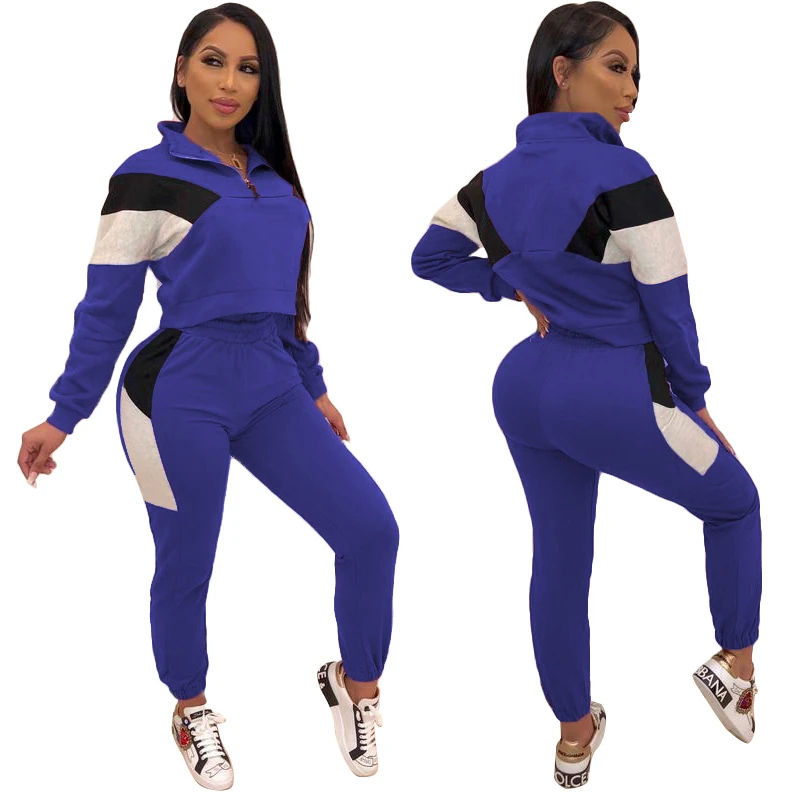 Зимний женский спортивный костюм GL цветной лоскутный свитшот с длинным рукавом и
