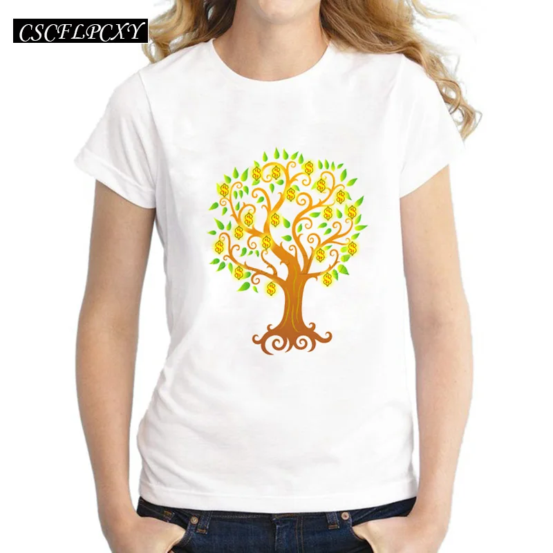 Креативный дизайн доллар/деньги/Любовь дерево лес духи Sumi-e женская футболка