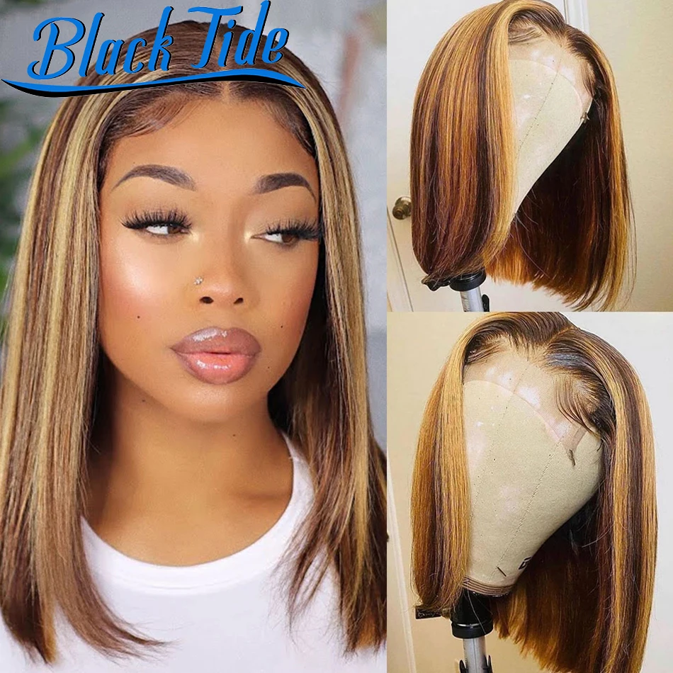 

Highlight Wig Bob Lace Front Wigs Remy 13x4 Transparent Lace Frontal Wig Indian 180% Short Bob Human Hair Wigs Pre Plucked