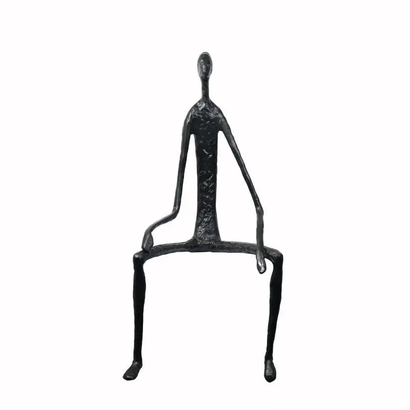 

62cm Modern Abstract Figure Sitting Upright Touching Hair Statue Home Hotel Metal Craft Room Decor Objects Offic Sculpture Gift