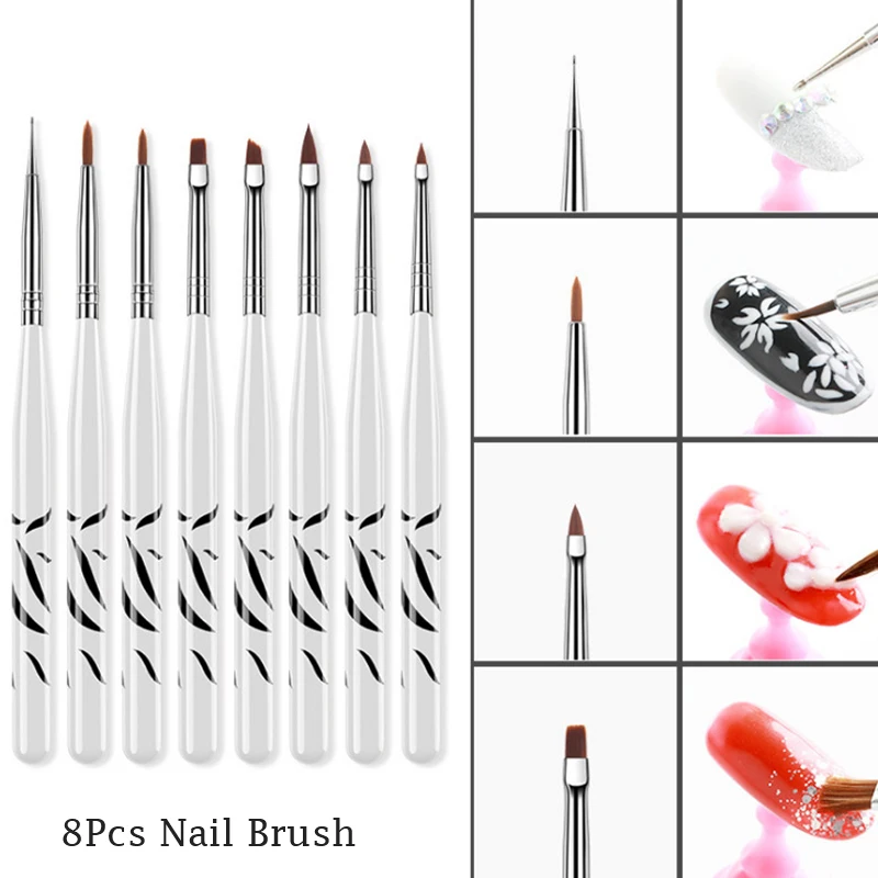 

8Pcs Nail Brush Nail Art Liner Brush Acrylic French Stripe 3D Tips Manicure Ultra-thin Line Drawing UV Gel Brushes Painting Kit