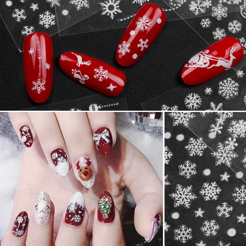 

New Year Nail Art Sticker Set Colorful Luminous 3D Snowflake Elk Santa Claus 2021 Christmas Decorations