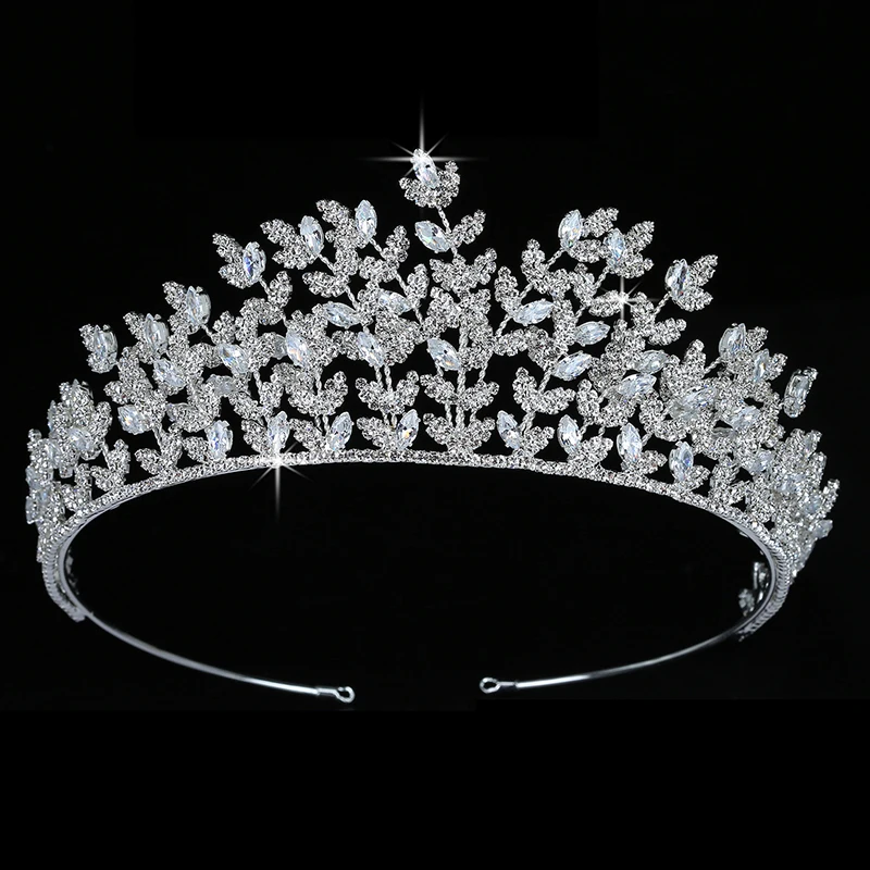 

Crown HADIYANA Trendy Leaves Design Girl Gift Wedding Bridal Hair Jewelry Party Tiaras And Crowns Zircon BC5437 Corona Princesa