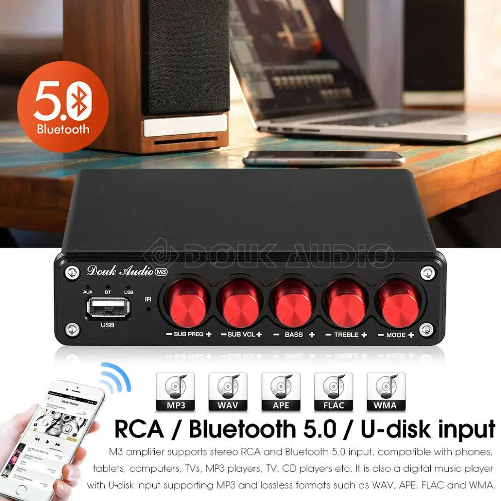 Усилитель звука Douk Hi Fi Bluetooth 5 0 стерео 2 1 каналов аудиоусилитель для сабвуфера USB