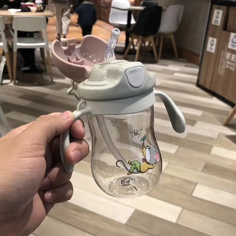 

Rabbit plastic cup handle strap water bottle children learn to drink water cup two capacity beautiful and drop resistant gift
