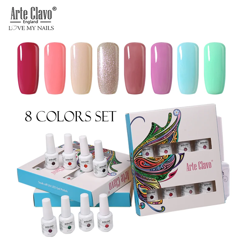 ZH13 Arte Clavo 8 Colors Gift Sets Box 8ml UV Gel Nail Polish Nail Art Gel Polish Vernis Semi Permanent Nail Primer Gel Varnishes - Цвет: ZH13