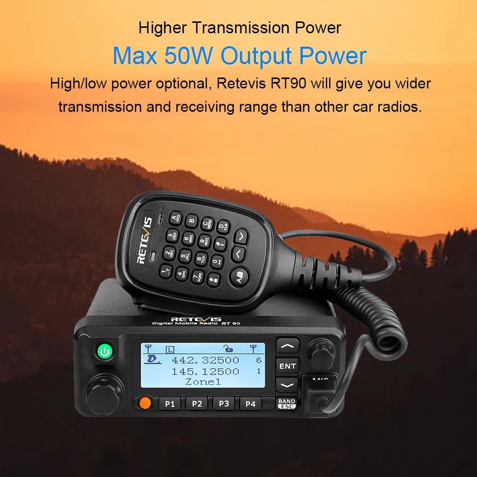 Retevis RT90 DMR цифровой мобильный двухстороннее радио автомобиль иди и болтай Walkie Talkie трансивер 50 Вт Dual Band Dual Time slot Ham радиолюбителей+ USB кабель