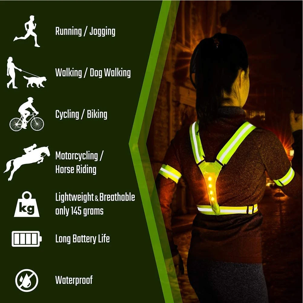 

LED Cycling Vest High Visibility Reflective Vest Adjustable Vest For Night Running Motorcycle Cycling Safety Reflective Belt