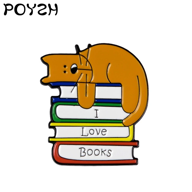 Эмалированная брошь I love Book булавка в виде милого кота книжке хороший компаньон