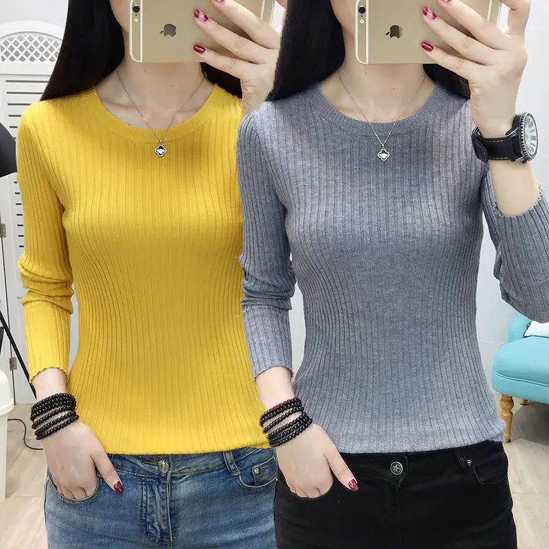 

Spring/Autumn Women's Knit Sweaters O-Neck/Half Turtleneck Optional Fashion Korean Style Full Color Pullovers Slim Base Shirt