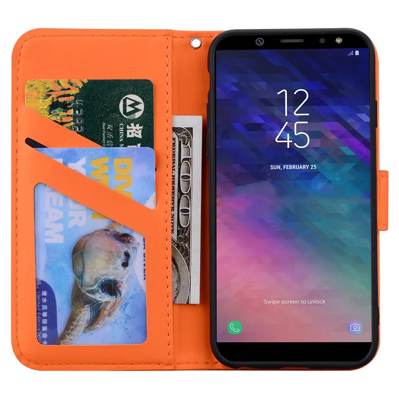Чехол-книжка для Samsung Galaxy A6 A7 A8 2018 милый мультяшный кошелек чехол-подставка J4 J6 Plus