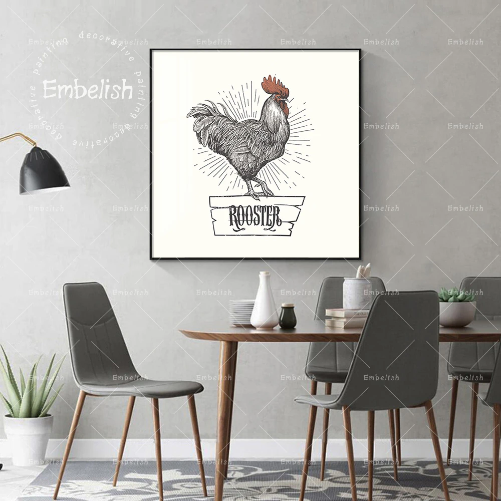 

Embelish Free Shipping Hand Draw Rooster Animals Wall Art Picture For Living Room HD Canvas Painting Home Decor Poster Framework