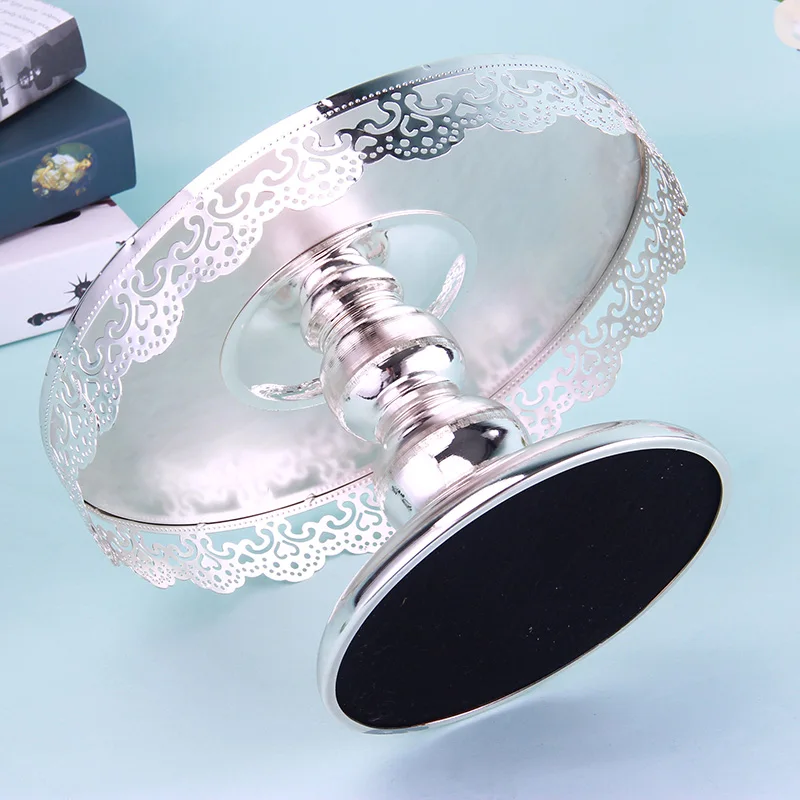 Серебряный круглый зеркальный поддон с кристальными краями для приема