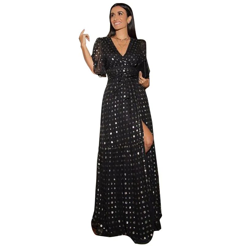 

Long skirt women's summer leisure polka dot print sun skirt black elegant fit clothing 2021 red women's dress / Fashion banquet