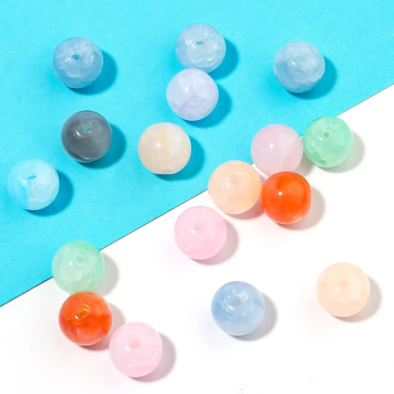 

100pcs 8/10mm Translucent Round Acrylic Spacer Beads Glossy Cracked Loose Bead for Jewelry Making Bracelet Necklace Earring