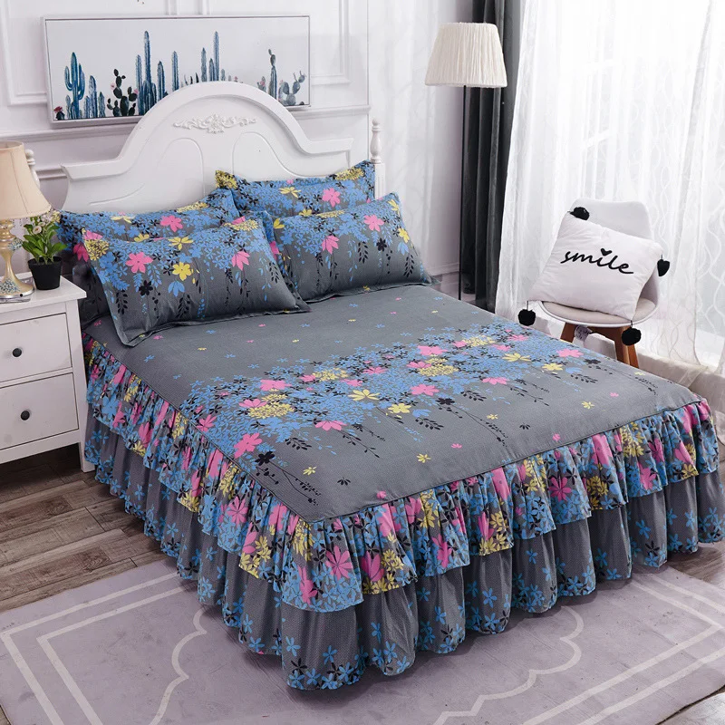 

[Pillowcase + bed skirt] new bilateral bed skirt three-piece bed cover sheet Simmons protective cover