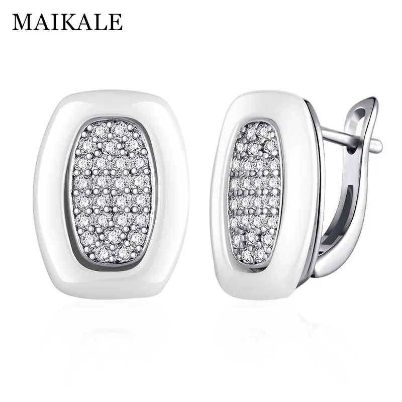 silver white MAIKALE, классические квадратные серьги-гвоздики из керамики, медь, золото, серебро, цвет черный, белый, простые серьги для женщин, подарки для друзей - Окраска металла: silver white
