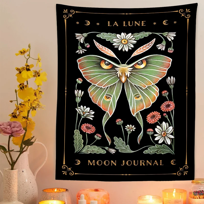 Настенный Гобелен Sun Moon Moth Подвесной декор в виде Луны хлопковый мистический