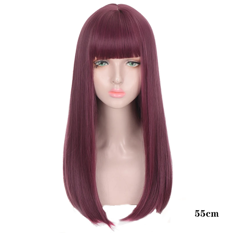 

QUEENYANG Ladies Straight Hair Wigs, Ladies Wigs with Bangs, Straight Hair Lace Closed Wigs, Long Straight Hair, Red, Bangs