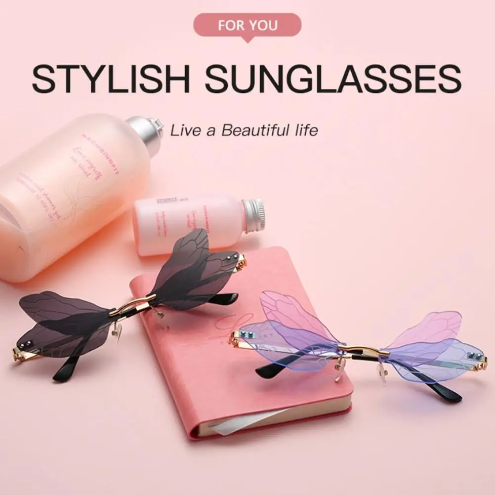 

Fashion Rimless Sunglasses Women Vintage Dragonfly Steampunk Sunglasses Men Frameless Gradient Clear Lens Glasses 2020