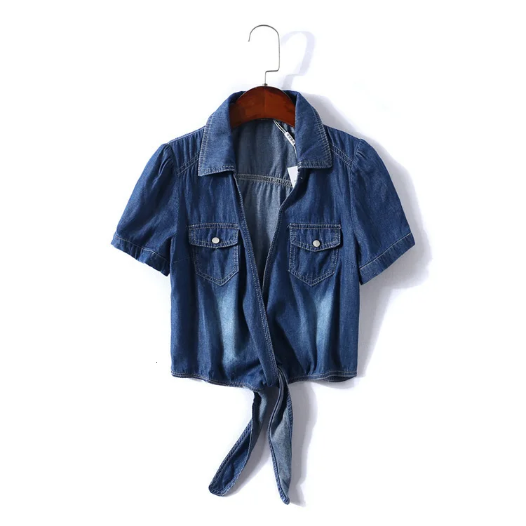 Ruoru, кимоно, джинсовая рубашка, короткий рукав, женские топы, Chemise Femme, укороченный топ, сексуальные короткие джинсы, рубашка, блузка, летние женские рубашки