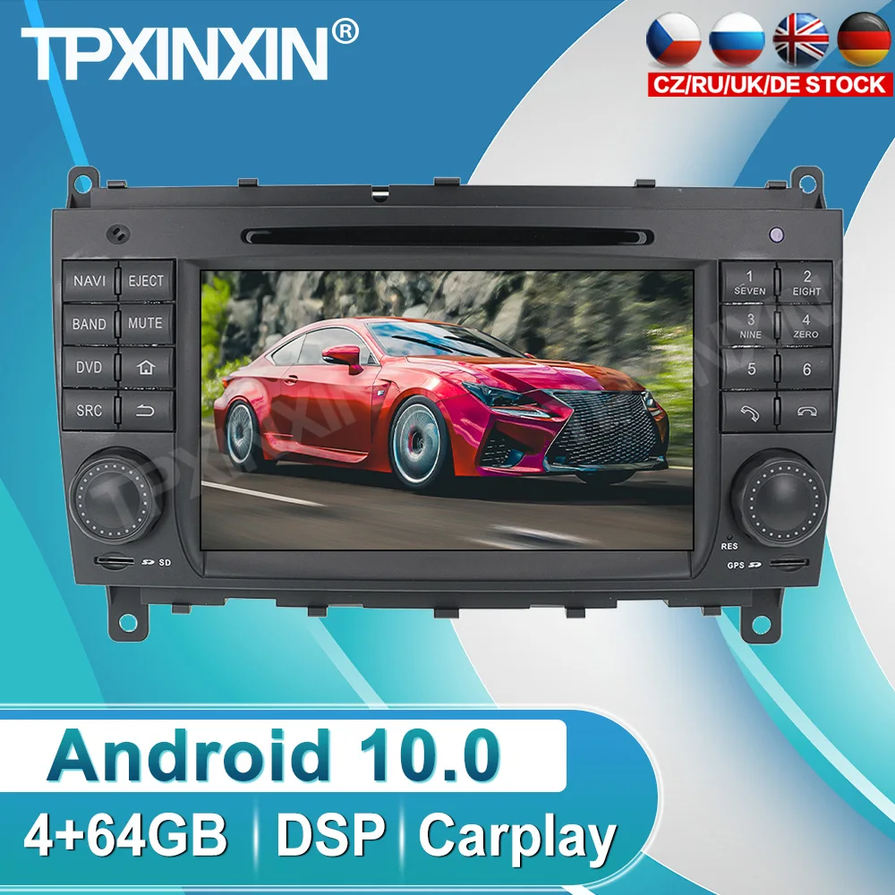 Автомобильный DVD-плеер на Android 10 0 4 Гб + 64 ГБ GPS-навигация для Mercedes Benz C-W203 Clk W209 2004-2007