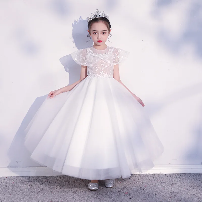 

Elegant New Children Girls Snow White Beading Wedding Birthday Party Princess Fluffy Dress Kids Infant Host Communication Dress
