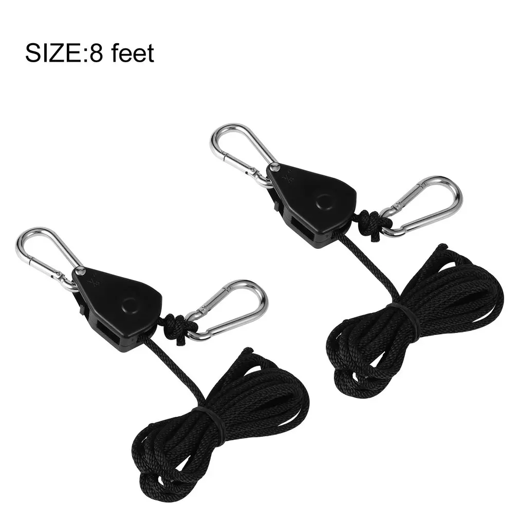 

1 Pair 1/8" 8-Feet Long Heavy Duty Rope Ratchet Reflector Adjustable Rope Clip Hanger For Grow Light 150 Lbs Capacity
