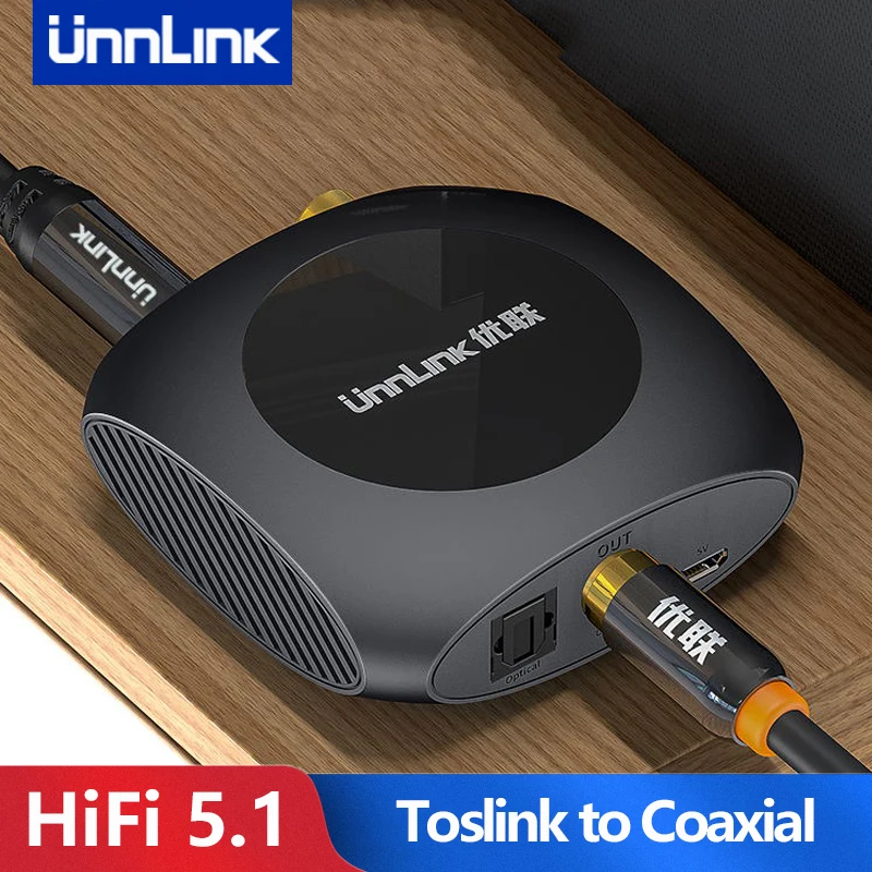 Unnlink HiFi 5.1 Audio Converter Optical Toslink To Coaxial Bidirectional Audio Decoder DTS Dobly AC3 192KHZ SPDIF Amplifier