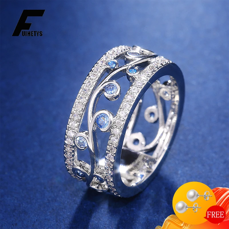 

Trendy Rings 925 Silver Jewelry with Sapphire Zircon Gemstone Geometric Ornaments for Women Wedding Engagement Gift Finger Ring
