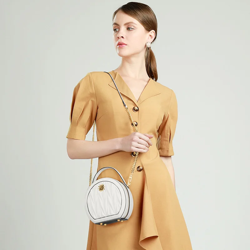 LAORENTOU маленькая круглая дамская сумочка из коровьей кожи женская сумка через