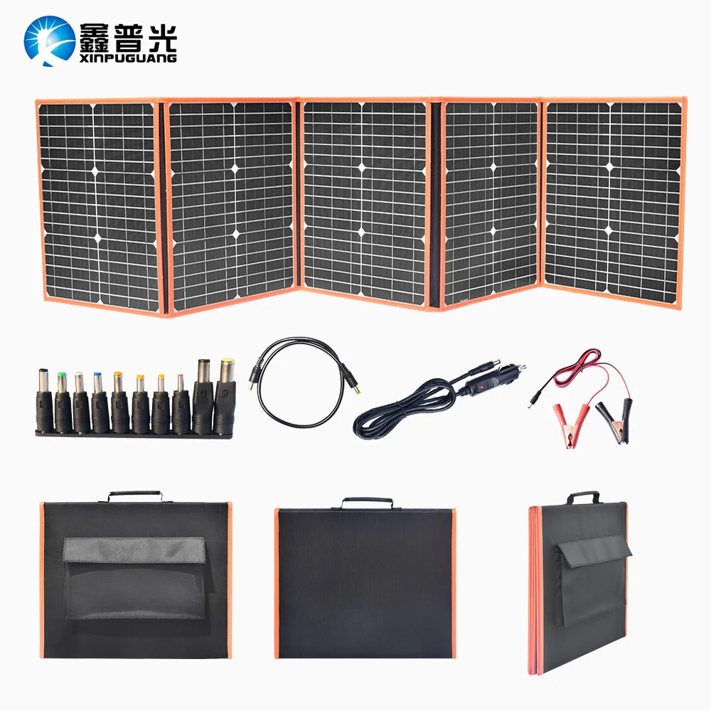 Foldable 100W Solar Panel Kit 12V Portable Solar Charger Folding Handbag DC USB Ports Power Bank Charging For Car Home Camping
