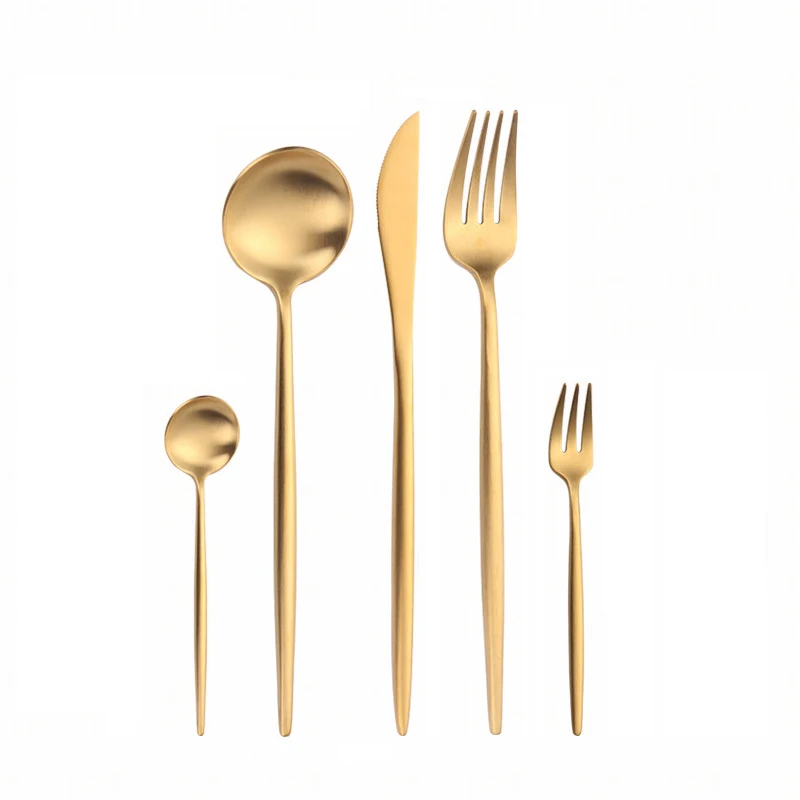 

5Pcs Gold Matte Cutlery Set 304 Stainless Steel Dinnerware Sets Tableware Butter Knife Salad Fork Teaspoon Set Kitchen Flatware
