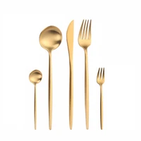 5pcs gold matte cutlery set 304 stainless steel dinnerware sets tableware butter knife salad fork teaspoon set kitchen flatware